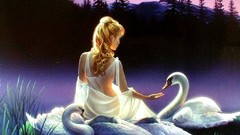 Woman Swans artwork fantasy art