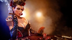 Woman swastika smoking corset gambling playing cards redheads 