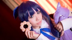 Woman Sweets bows asians long hair anarchy stocking purple hair 