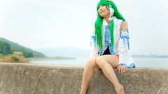 Woman swim models kochiya sanae touhou cosplay detached sleeves 