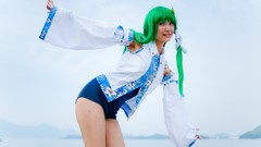 Woman swim models kochiya sanae touhou cosplay detached sleeves 