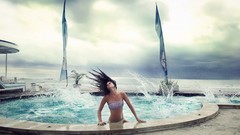 Woman swimming pools