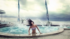 Woman swimming pools