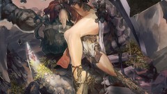 Woman Swords blue eyes artwork fantasy art