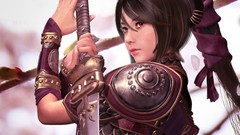 Woman Swords brunettes short hair artwork fantasy art