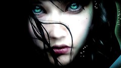 Woman Swords green eyes black hair