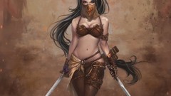 Woman Swords long hair artwork