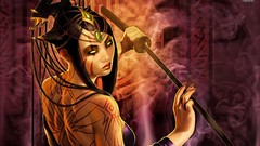 Woman Swords tattoos Kitana fantasy art looking back
