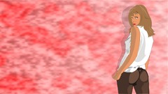 Woman t-shirts long hair brunettes back view panties vector art 