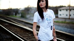 Woman t-shirts tattoos brunettes piercings Lauren Taylor 