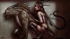 Woman tattoos artwork fantasy art