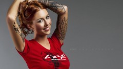 Woman tattoos blue eyes redheads portraits