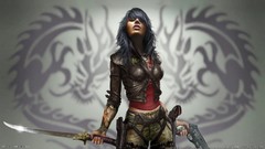 Woman tattoos blue hair video games fantasy art WET (Video Game)