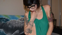 Woman tattoos brunettes girls with glasses