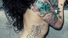Woman tattoos brunettes nude topless El Wood