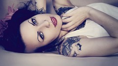 Woman tattoos brunettes piercings