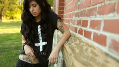 Woman tattoos brunettes piercings