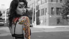 Woman tattoos brunettes streets bra