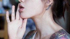 Woman tattoos closed eyes brunettes models Ira Chernova