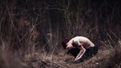 Woman tattoos forests pale skin