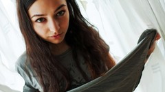 Woman tattoos green eyes brunettes