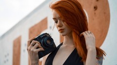 Woman tattoos green eyes redheads leica pale skin Lass-model 