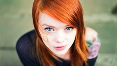 Woman tattoos green eyes redheads pale skin Lass-model Julie 