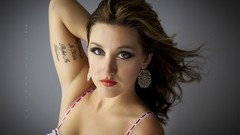 Woman tattoos lingerie blue eyes models portraits white lingerie