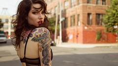 Woman tattoos lingerie brunettes