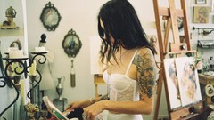 Woman tattoos lingerie brunettes