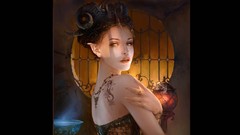 Woman tattoos lingerie brunettes artwork fantasy art