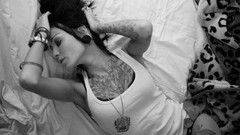 Woman tattoos lingerie freckles boobs Russians Bantik Boy