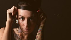 Woman tattoos lingerie freckles boobs Russians Bantik Boy