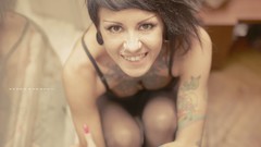 Woman tattoos lingerie freckles boobs Russians Bantik Boy