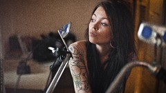 Woman tattoos lingerie models boobs Russians