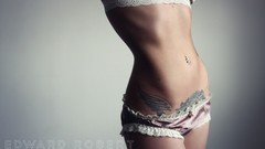Woman tattoos lingerie piercings panties Simple Background
