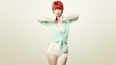 Woman tattoos lingerie redheads Simple Background white lingerie