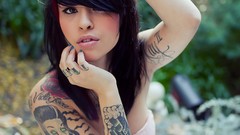 Woman tattoos long hair brunettes