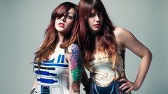 Woman tattoos long hair brunettes bangs models redheads