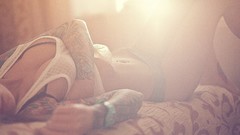 Woman tattoos lying down panties Karina Toby