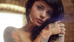 Woman tattoos models black hair
