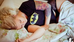 Woman tattoos models boobs