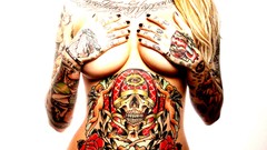 Woman tattoos models nude topless