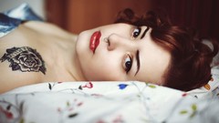 Woman tattoos redheads pierced nose