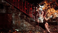 Woman tattoos stairways