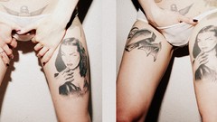 Woman tattoos underwear