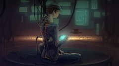 Woman Technology Computers sitting wires science fiction short 