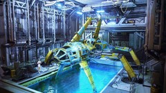 Woman Technology submarine hangar science fiction artwork 
