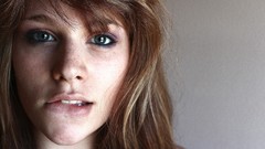 Woman teenager green eyes brunettes redheads bite lip