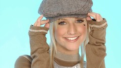 Woman teeth hats Ashlee Simpson blondes smiling gray eyes